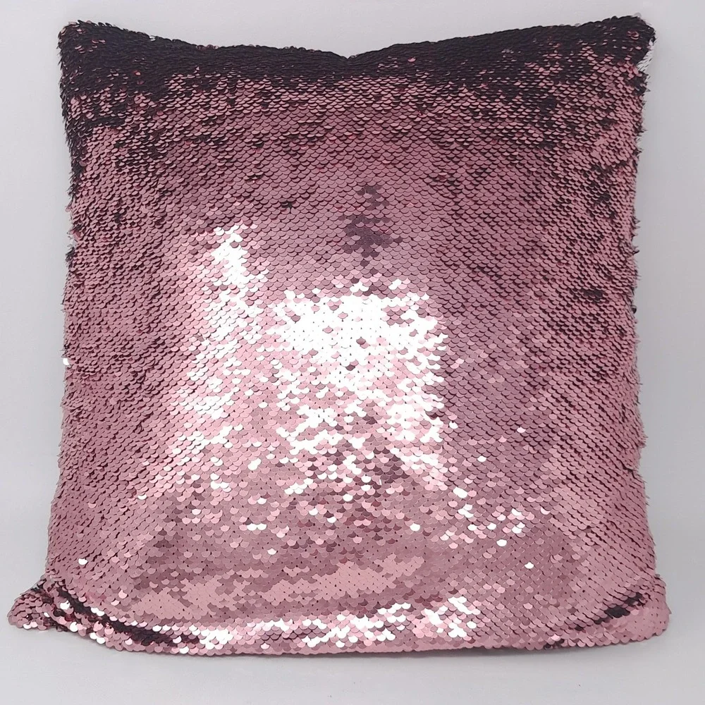 Pink Silver Reversible Sequin Pillow 17x17 Mermaid Flip Color Changing Cushion